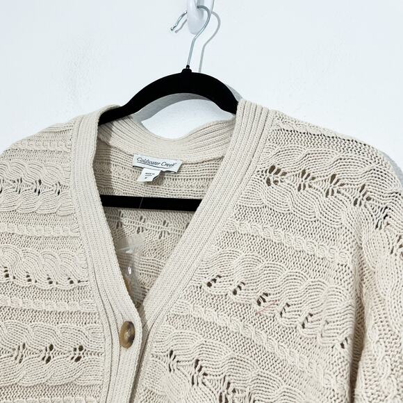 Coldwater Creek Cardigan Womens M Cable Knit Chunky Fall Crochet Boho Fisherman - Picture 2 of 6